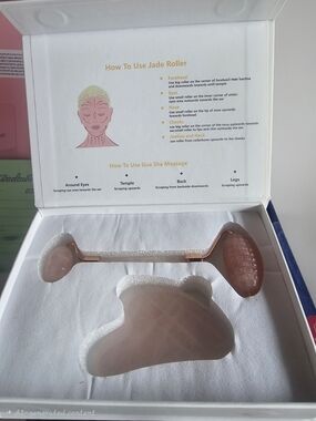 Jade Roller & Gua Sha 4in 1-Pink and Rose Gold Roller- No Squeaks, Durable